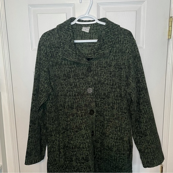 Cmc Vintage Green Tapestry Print Button up Long Coat medium - Picture 8 of 10